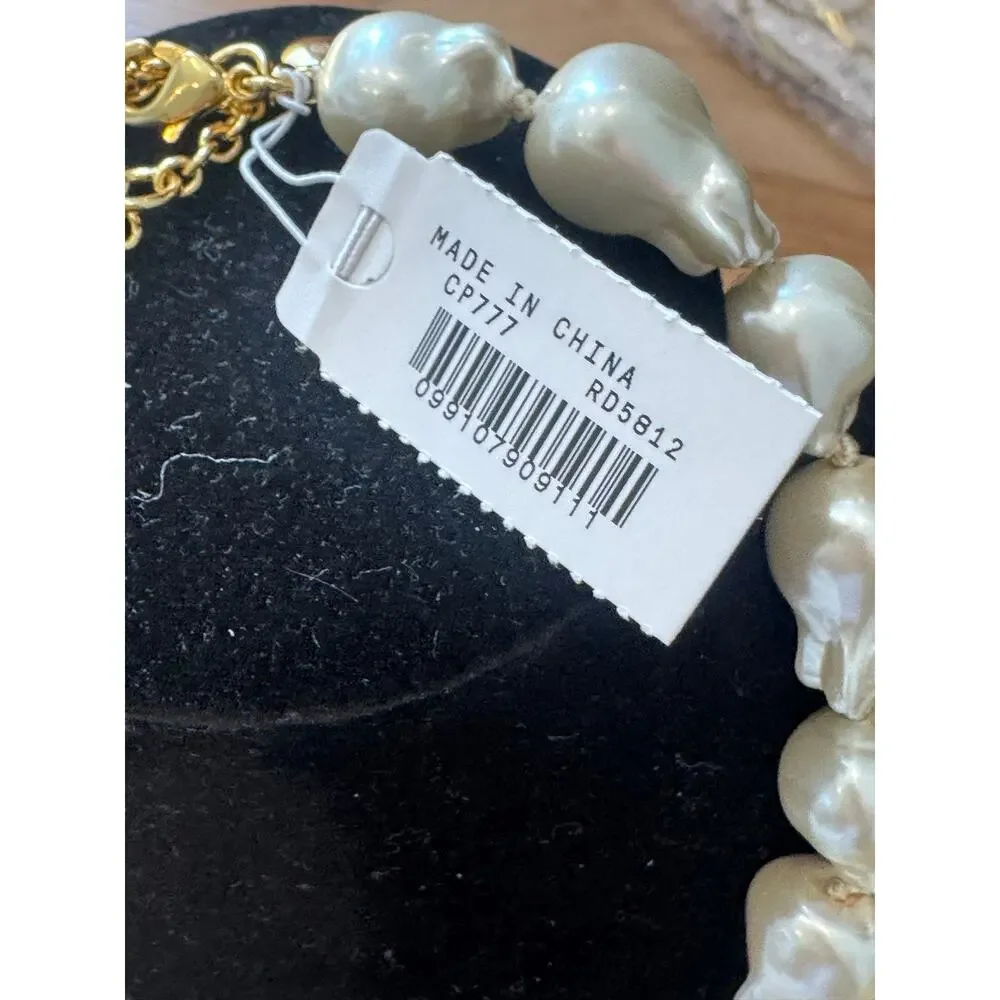 J.Crew Baroque Pearl Necklace Gold Plated Freshwater Pearl Choker Adjustable NWT - Picture 10 of 11
